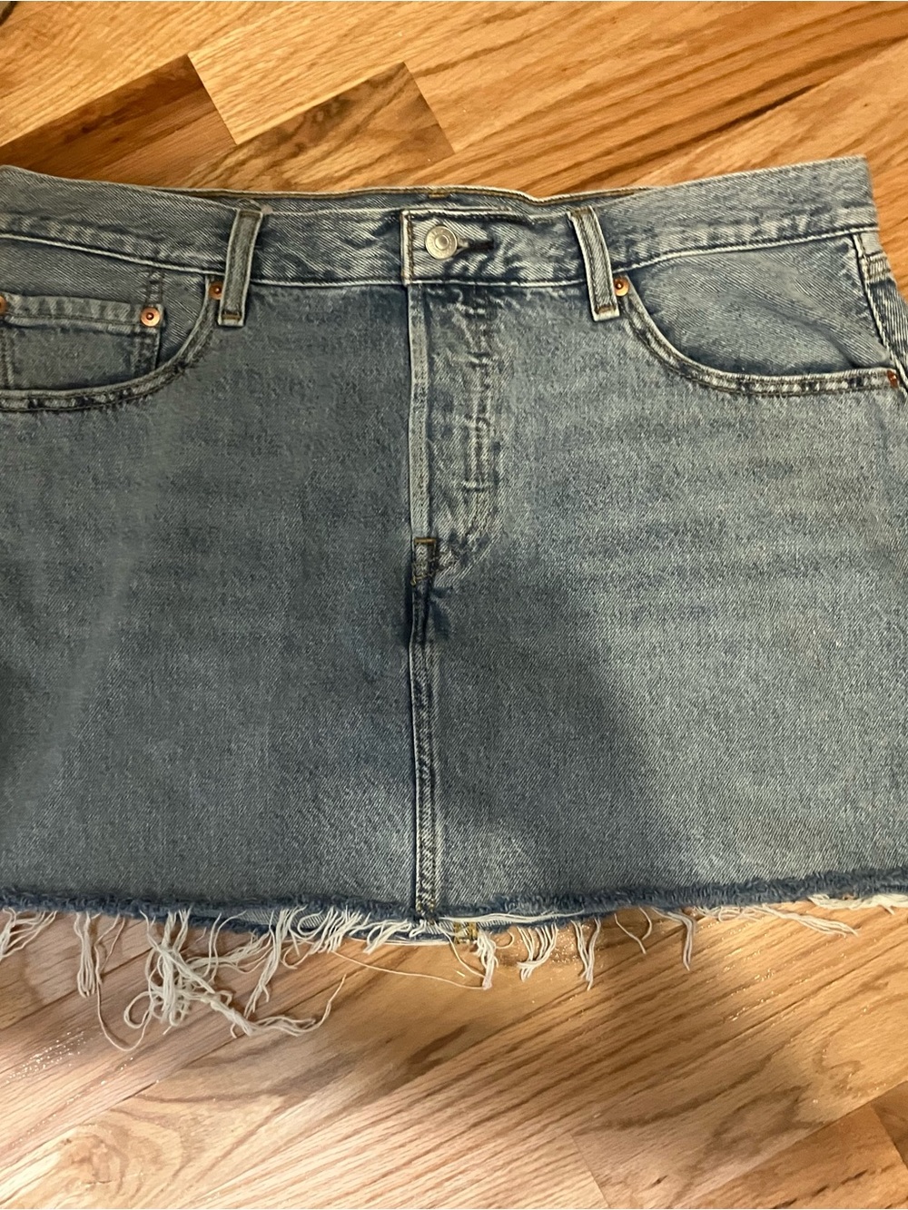ICON Light Wash Denim Mini Skirt with Frayed Hem